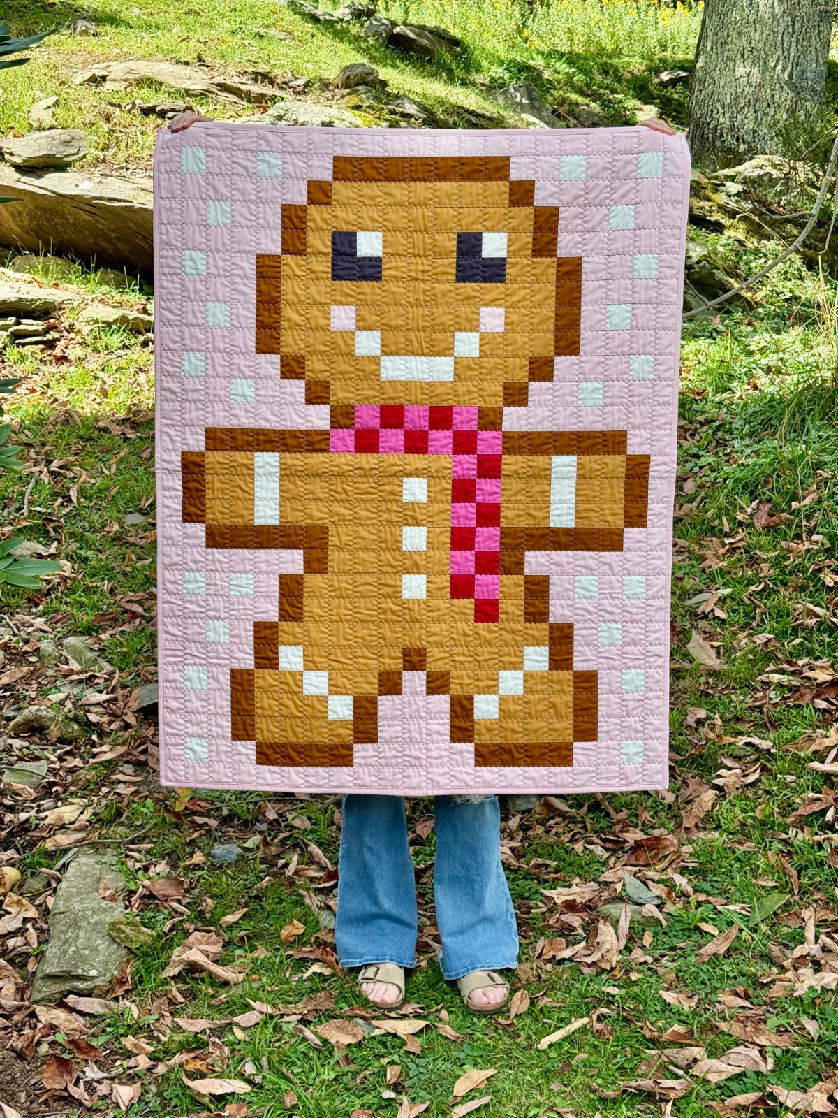 Gingerbread Friends Pink Baby Quilt
